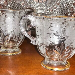 Vintage Fostoria “Gold Lace” Creamer and Sugar Bowl